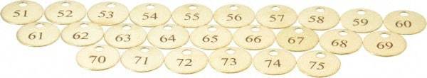 Value Collection - 1" High x 1" Long, 51 to 75, English Safety & Facility Numbered Tag - 1 Side, Brass - Exact Industrial Supply