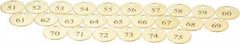 Value Collection - 1" High x 1" Long, 51 to 75, English Safety & Facility Numbered Tag - 1 Side, Brass - Exact Industrial Supply