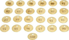 Value Collection - 1" High x 1" Long, 76 to 100, English Safety & Facility Numbered Tag - 1 Side, Brass - Exact Industrial Supply