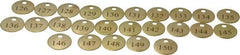 Value Collection - 1" High x 1" Long, 126 to 150, English Safety & Facility Numbered Tag - 1 Side, Brass - Exact Industrial Supply