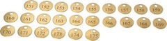Value Collection - 1" High x 1" Long, 151 to 175, English Safety & Facility Numbered Tag - 1 Side, Brass - Exact Industrial Supply