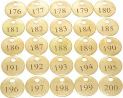 Value Collection - 1" High x 1" Long, 176 to 200, English Safety & Facility Numbered Tag - 1 Side, Brass - Exact Industrial Supply