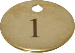 Value Collection - 1-1/4" High x 1-1/4" Long, 1 to 25, English Safety & Facility Numbered Tag - 1 Side, Brass - Exact Industrial Supply