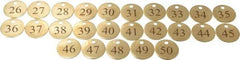 Value Collection - 1-1/4" High x 1-1/4" Long, 26 to 50, English Safety & Facility Numbered Tag - 1 Side, Brass - Exact Industrial Supply