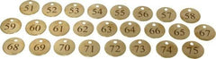 Value Collection - 1-1/4" High x 1-1/4" Long, 51 to 75, English Safety & Facility Numbered Tag - 1 Side, Brass - Exact Industrial Supply