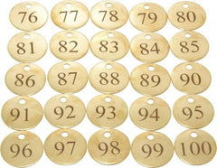 Value Collection - 1-1/4" High x 1-1/4" Long, 76 to 100, English Safety & Facility Numbered Tag - 1 Side, Brass - Exact Industrial Supply