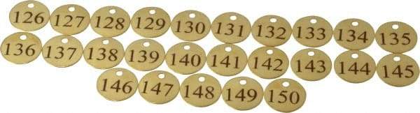 Value Collection - 1-1/4" High x 1-1/4" Long, 126 to 150, English Safety & Facility Numbered Tag - 1 Side, Brass - Exact Industrial Supply