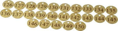 Value Collection - 1-1/4" High x 1-1/4" Long, 126 to 150, English Safety & Facility Numbered Tag - 1 Side, Brass - Exact Industrial Supply