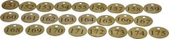 Value Collection - 1-1/4" High x 1-1/4" Long, 151 to 175, English Safety & Facility Numbered Tag - 1 Side, Brass - Exact Industrial Supply