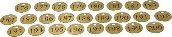 Value Collection - 1-1/4" High x 1-1/4" Long, 176 to 200, English Safety & Facility Numbered Tag - 1 Side, Brass - Exact Industrial Supply