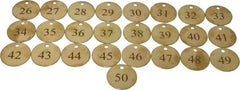 Value Collection - 1-1/2" High x 1-1/2" Long, 26 to 50, English Safety & Facility Numbered Tag - 1 Side, Brass - Exact Industrial Supply