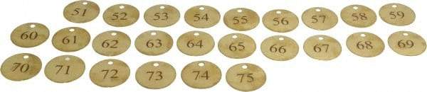 Value Collection - 1-1/2" High x 1-1/2" Long, 51 to 75, English Safety & Facility Numbered Tag - 1 Side, Brass - Exact Industrial Supply