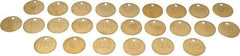 Value Collection - 1-1/2" High x 1-1/2" Long, 101 to 125, English Safety & Facility Numbered Tag - 1 Side, Brass - Exact Industrial Supply