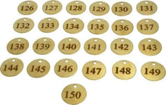 Value Collection - 1-1/2" High x 1-1/2" Long, 126 to 150, English Safety & Facility Numbered Tag - 1 Side, Brass - Exact Industrial Supply