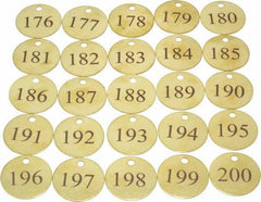 Value Collection - 1-1/2" High x 1-1/2" Long, 176 to 200, English Safety & Facility Numbered Tag - 1 Side, Brass - Exact Industrial Supply