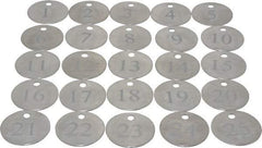 Value Collection - 1-1/4" High x 1-1/4" Long, 1 to 25, English Safety & Facility Numbered Tag - 1 Side, Aluminum - Exact Industrial Supply