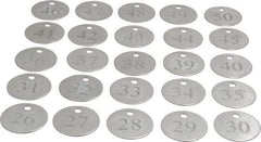 Value Collection - 1-1/4" High x 1-1/4" Long, 26 to 50, English Safety & Facility Numbered Tag - 1 Side, Aluminum - Exact Industrial Supply