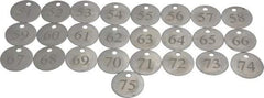 Value Collection - 1-1/4" High x 1-1/4" Long, 51 to 75, English Safety & Facility Numbered Tag - 1 Side, Aluminum - Exact Industrial Supply
