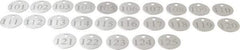 Value Collection - 1-1/4" High x 1-1/4" Long, 101 to 125, English Safety & Facility Numbered Tag - 1 Side, Aluminum - Exact Industrial Supply