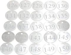 Value Collection - 1-1/4" High x 1-1/4" Long, 126 to 150, English Safety & Facility Numbered Tag - 1 Side, Aluminum - Exact Industrial Supply
