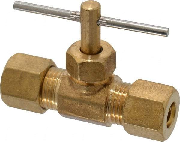 Cerro - 1/4" Pipe, Inline Needle Valve - Compression x Compression Ends, Brass Valve, 150 Max psi - Exact Industrial Supply