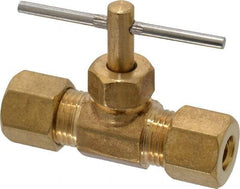 Cerro - 1/4" Pipe, Inline Needle Valve - Compression x Compression Ends, Brass Valve, 150 Max psi - Exact Industrial Supply