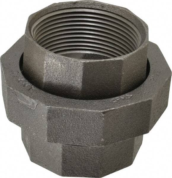 Made in USA - Size 2-1/2", Class 150, Malleable Iron Black Pipe Union - 150 psi, Threaded End Connection - Exact Industrial Supply