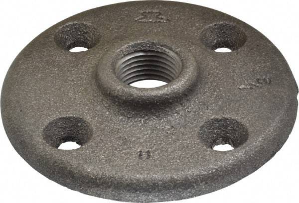Made in USA - 1/2" Pipe, 3" OD, 5/8" Hub Length, Black Floor Pipe Flange - 2.1" Across Bolt Hole Centers, 1/4" Bolt Hole, 150 psi, Class 150 - Exact Industrial Supply
