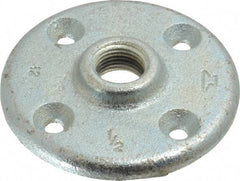 Made in USA - 1/2" Pipe, 3-1/2" OD, 5/8" Hub Length, Galvanized Floor Pipe Flange - 2-1/2" Across Bolt Hole Centers, 1/4" Bolt Hole, 150 psi, Class 150 - Exact Industrial Supply