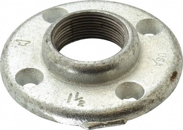 Made in USA - 1-1/2" Pipe, 4-1/2" OD, 7/8" Hub Length, Galvanized Floor Pipe Flange - 3-1/2" Across Bolt Hole Centers, 5/16" Bolt Hole, 150 psi, Class 150 - Exact Industrial Supply