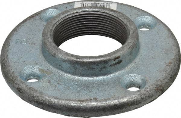 Made in USA - 2" Pipe, 5-1/2" OD, 1" Hub Length, Galvanized Floor Pipe Flange - 4-1/4" Across Bolt Hole Centers, 5/16" Bolt Hole, 150 psi, Class 150 - Exact Industrial Supply