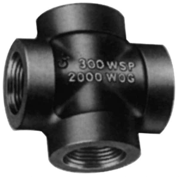 Made in USA - Size 2", Class 300, Malleable Iron Black Pipe Cross - 300 psi, Threaded End Connection - Exact Industrial Supply