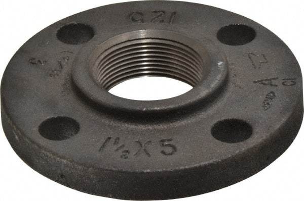 Made in USA - 1-1/2" Pipe, 5" OD, 7/8" Hub Length, Iron Threaded Pipe Flange - 2-9/16" Across Bolt Hole Centers, 7/8" Bolt Hole, 175 psi, Class 125 - Exact Industrial Supply