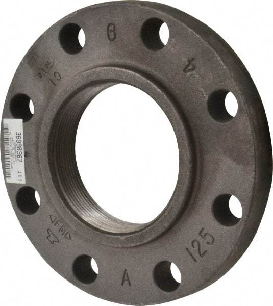 Made in USA - 4" Pipe, 9" OD, 1-5/16" Hub Length, Iron Threaded Pipe Flange - 5-5/16" Across Bolt Hole Centers, 7/8" Bolt Hole, 175 psi, Class 125 - Exact Industrial Supply