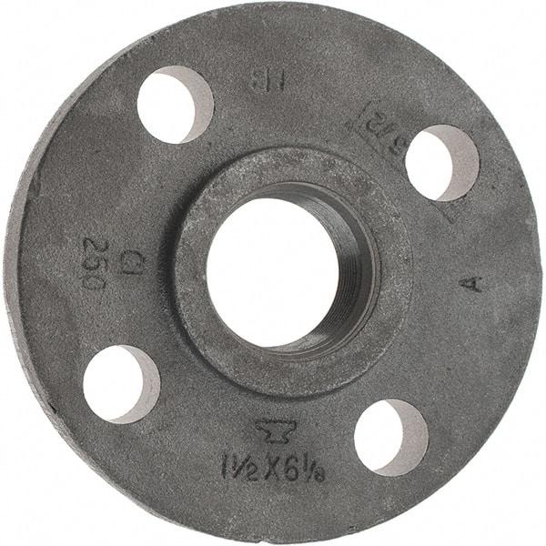 Made in USA - 1-1/2" Pipe, 6-1/8" OD, 1-1/8" Hub Length, Iron Threaded Pipe Flange - 2-3/4" Across Bolt Hole Centers, 3/4" Bolt Hole, 175 psi, Class 250 - Exact Industrial Supply