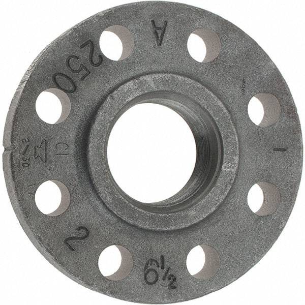 Made in USA - 2" Pipe, 6-1/2" OD, 1-1/4" Hub Length, Iron Threaded Pipe Flange - 3-5/16" Across Bolt Hole Centers, 3/4" Bolt Hole, 175 psi, Class 250 - Exact Industrial Supply