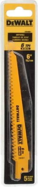 DeWALT - 6" Long, Bi-Metal Reciprocating Saw Blade - Tapered Profile, 6 TPI, Toothed Edge, Universal Shank - Exact Industrial Supply