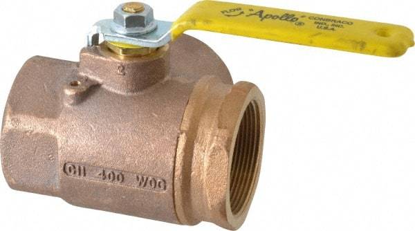 Apollo - 2" Pipe, Large Port, Bronze Standard Ball Valve - Three Way, FNPT x FNPT x FNPT Ends, Lever Handle, 400 WOG - Exact Industrial Supply