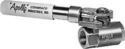 Apollo - 1-1/2" Pipe, Stainless Steel Standard Ball Valve - 2 Piece, Inline - One Way Flow, FNPT x FNPT Ends, Deadman Lever (Spring Return to Close) Handle, 1,500 WOG, 150 WSP - Exact Industrial Supply