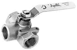 Apollo - 2" Pipe, Stainless Steel Standard Ball Valve - Three Way, FNPT x FNPT x FNPT Ends, Lever Handle, 800 WOG - Exact Industrial Supply