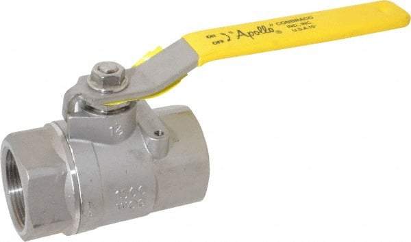 Apollo - 1-1/2" Pipe, Stainless Steel Standard Ball Valve - 2 Piece, Inline - One Way Flow, FNPT x FNPT Ends, Lever Handle, 1,500 WOG, 150 WSP - Exact Industrial Supply