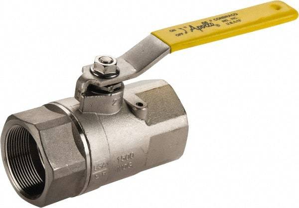 Apollo - 2" Pipe, Stainless Steel Standard Ball Valve - 2 Piece, Inline - One Way Flow, FNPT x FNPT Ends, Lever Handle, 1,500 WOG, 150 WSP - Exact Industrial Supply