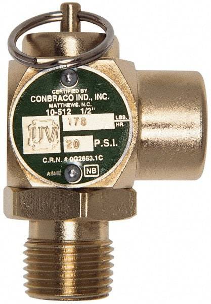 Conbraco - 1/2" Inlet, 1/2" Outlet, ASME Safety Relief Valve - 30 Max psi, Bronze, 245,000 BTUs - Exact Industrial Supply