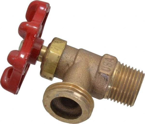 Conbraco - 1/2" Pipe, Bronze, MNPT x GHT End Connection, Boiler Drain Valve - 5/8" Long Shank, Handwheel Handle - Exact Industrial Supply