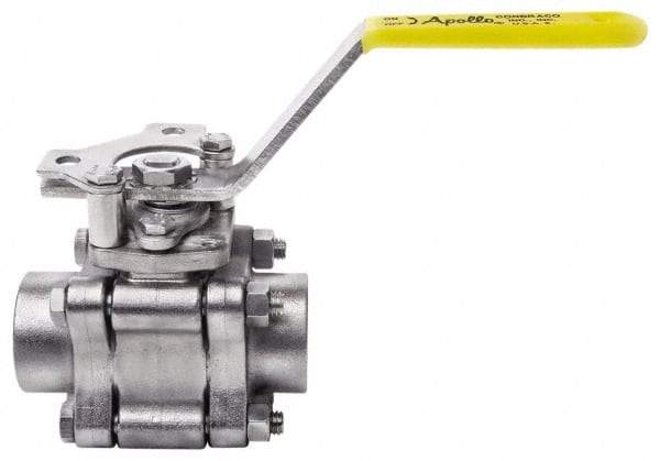 Apollo - 1-1/2" Pipe, Full Port, Stainless Steel Standard Ball Valve - 3 Piece, Inline - One Way Flow, FNPT x FNPT Ends, Lever Handle, 1,000 WOG, 150 WSP - Exact Industrial Supply