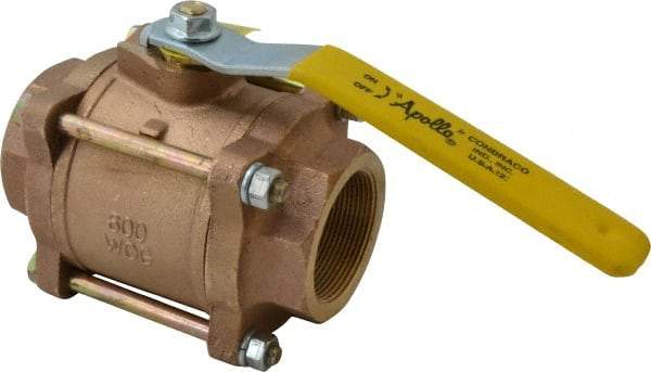 Apollo - 2" Pipe, Full Port, Bronze Standard Ball Valve - 3 Piece, Inline - One Way Flow, FNPT x FNPT Ends, Lever Handle, 600 WOG, 150 WSP - Exact Industrial Supply