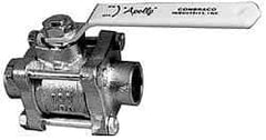 Apollo - 1" Pipe, Full Port, Bronze Standard Ball Valve - 3 Piece, Inline - One Way Flow, Soldered x Soldered Ends, Lever Handle, 600 WOG, 150 WSP - Exact Industrial Supply