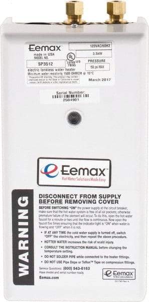 Eemax - 120 Volt Electric Water Heater - 3.5 KW, 29 Amp, 10 Wire Gauge - Exact Industrial Supply