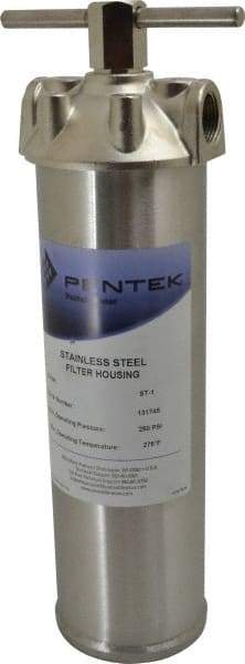 Pentair - 3/4 Inch Pipe, FNPT End Connections, 9-1/4 Inch Long Cartridge, 12-7/8 Inch Long, Cartridge Filter Housing - 1 Cartridge, 10 Max GPM Flow Rate, 250 psi Max Working Pressure, 304 Grade - Exact Industrial Supply