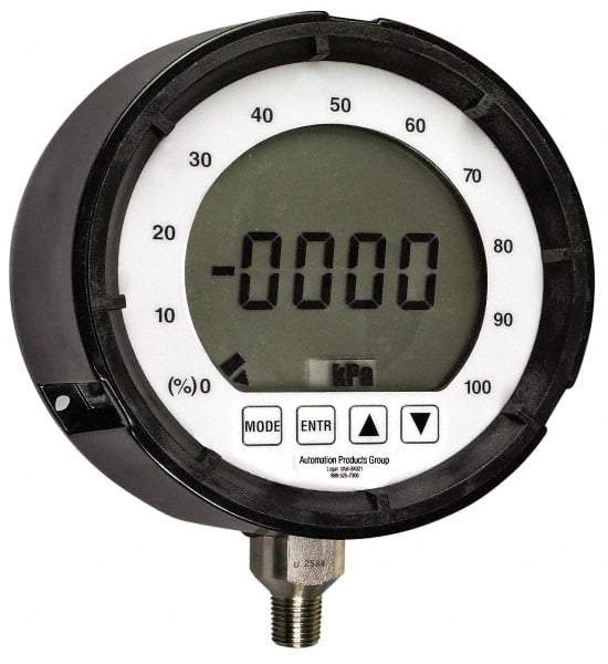 Made in USA - 4-1/2" Dial, 1/4 Thread, 0-9,999 Scale Range, Pressure Gauge - Lower Connection, Rear Flange Connection Mount, Accurate to 0.25% of Scale - Exact Industrial Supply